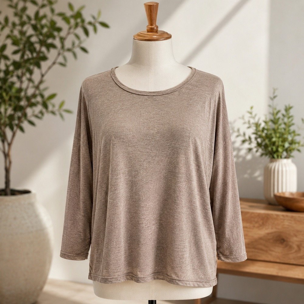 NWT Cupshe Long Sleeve Top Womens Small Tan Marled Knit Boat Neck Drop Shoulder
